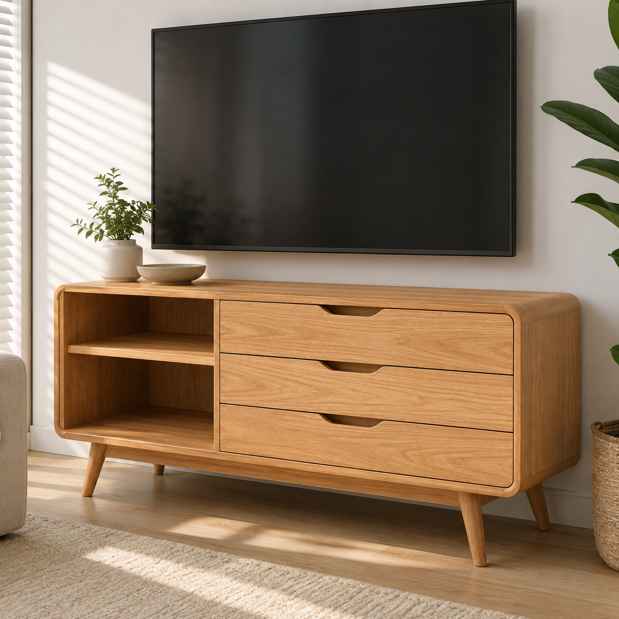 Vestara Solid Wood TV Console With Drawers For Living Room