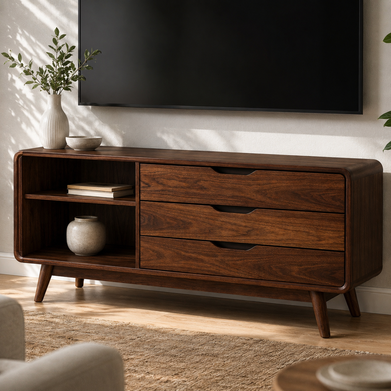 Vestara Solid Wood TV Console With Drawers For Living Room