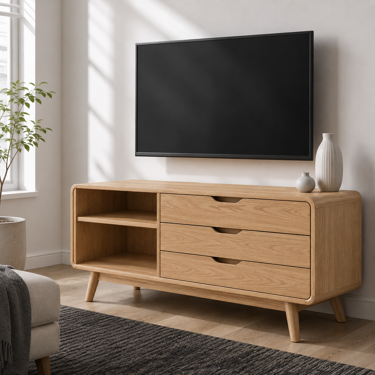 Vestara Solid Wood TV Console With Drawers For Living Room