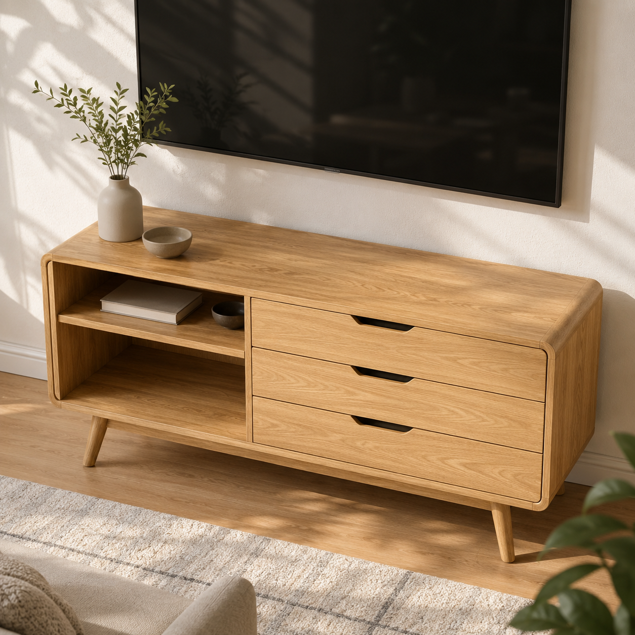 Vestara Solid Wood TV Console With Drawers For Living Room