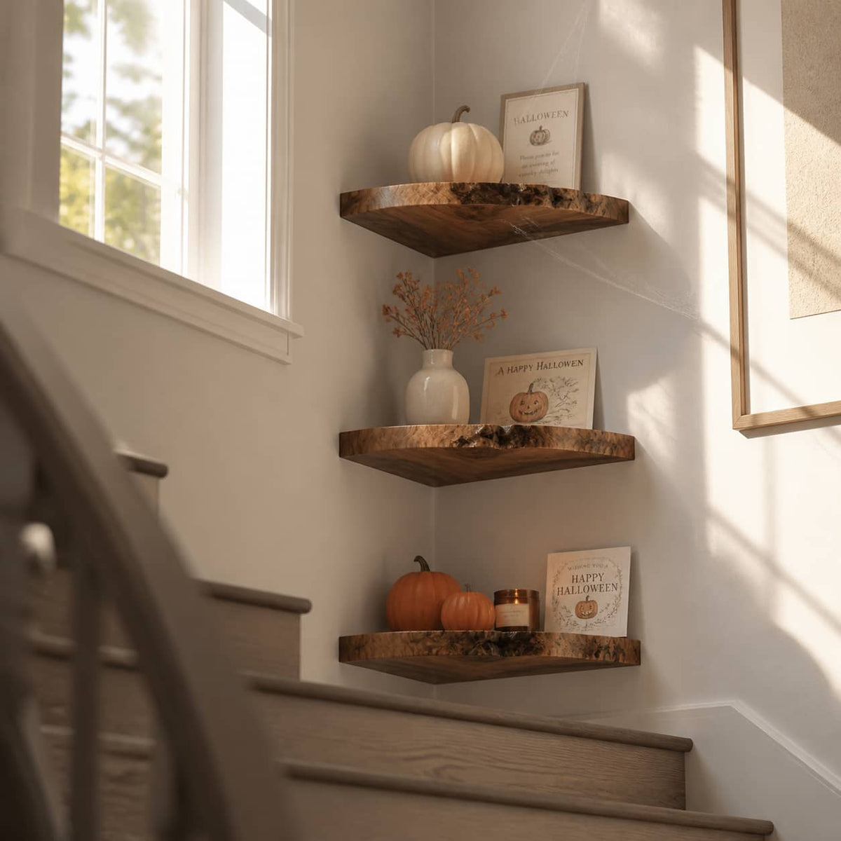 Zane Raw Edge Solid Wood Corner Floating Shelf For Furniture Decor And Living Room