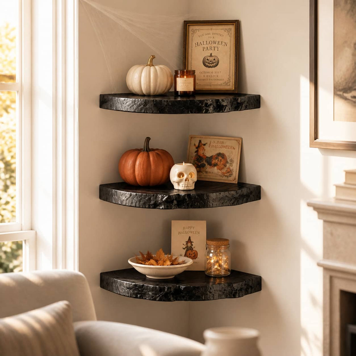 Zane Raw Edge Solid Wood Corner Floating Shelf For Furniture Decor And Living Room