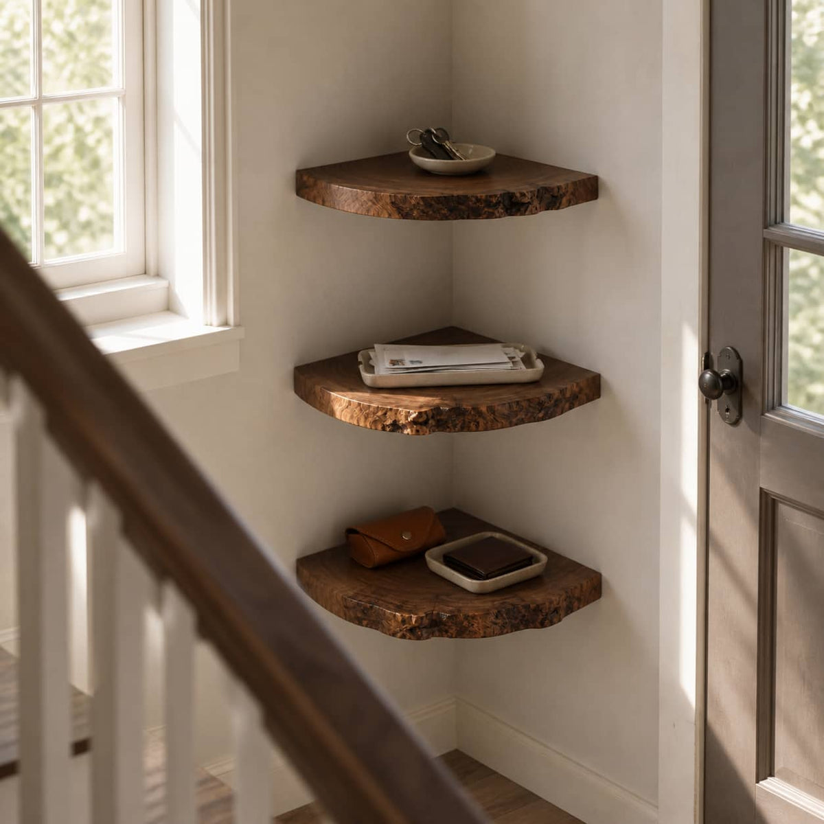 Zane Raw Edge Solid Wood Corner Floating Shelf For Furniture Decor And Living Room