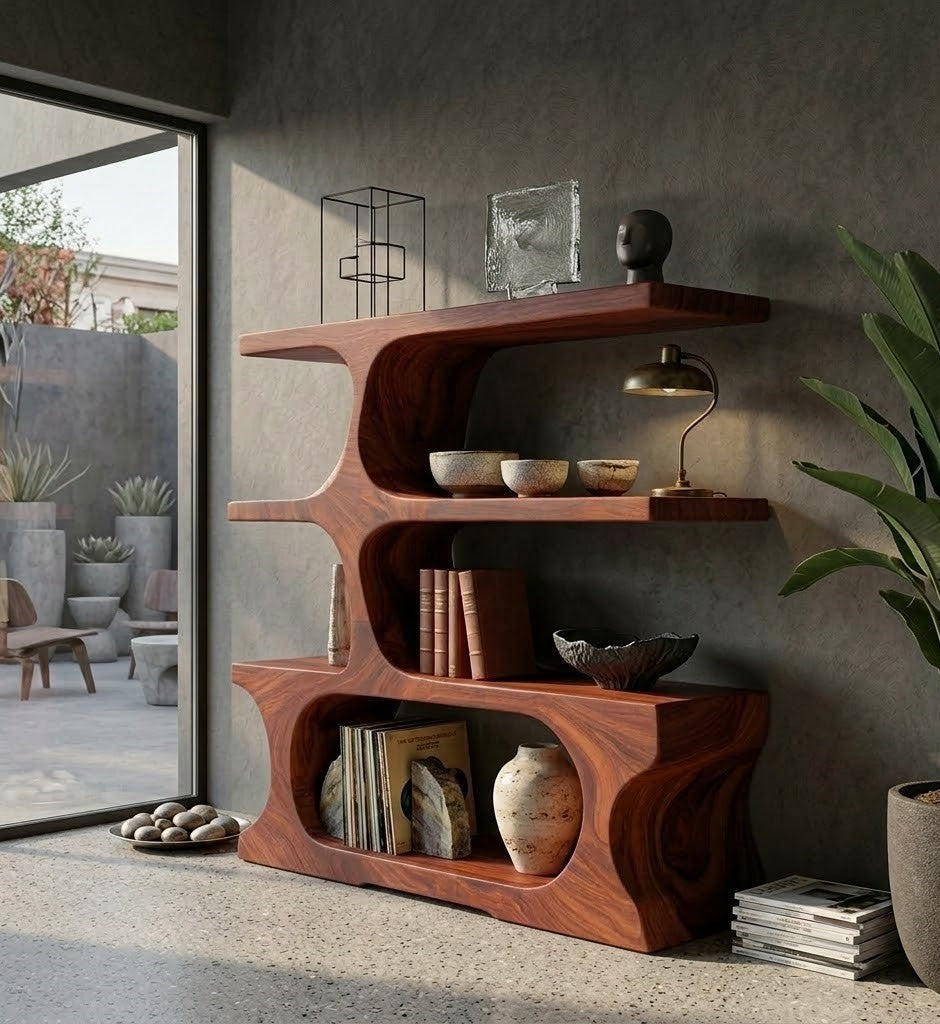 Carved Solid Wood Sculptural Bookcase