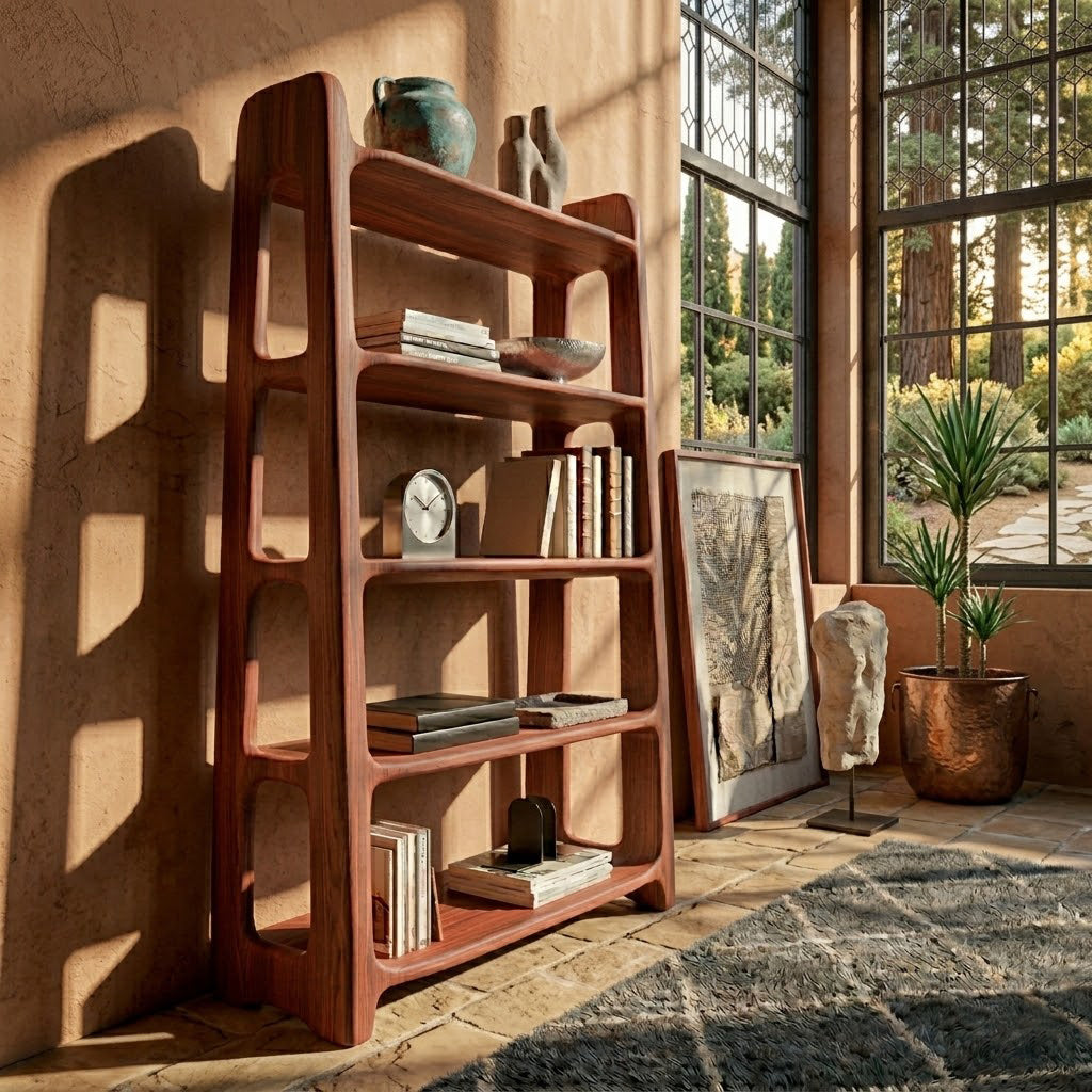 Sculptural Open Frame Solid Wood Bookcase