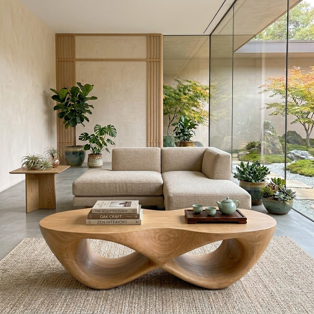 Curvilinear Loop Sculptural Solid Wood Coffee Table