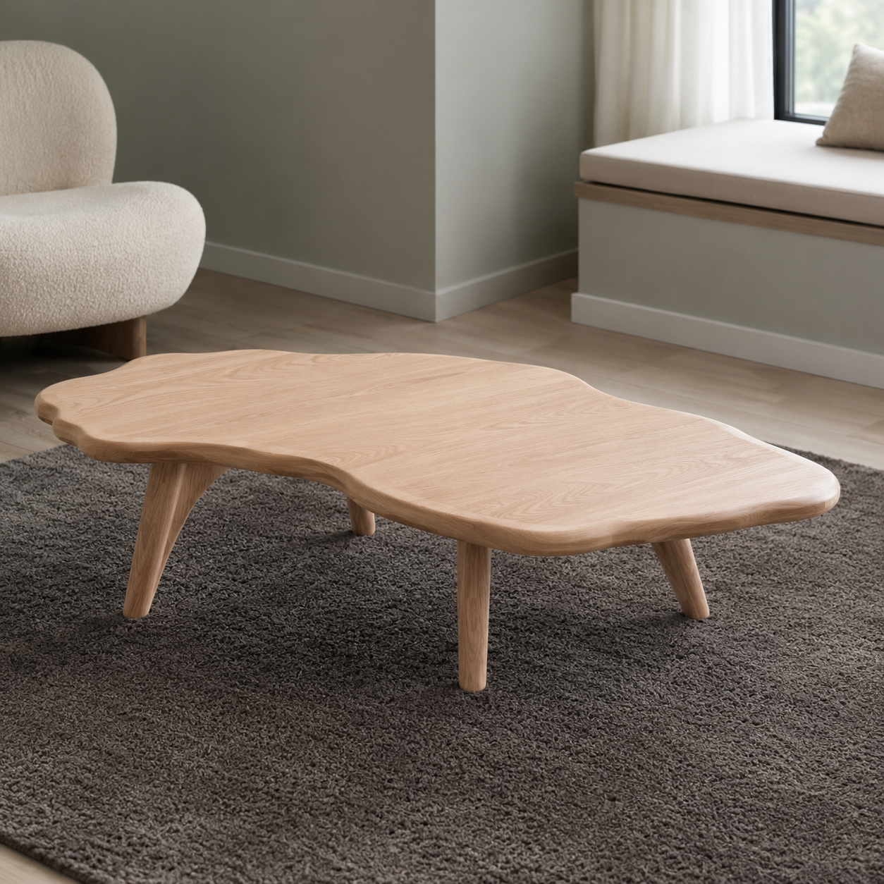 Nyssa Asymmetrical Solid Wood Coffee Table For Living Room