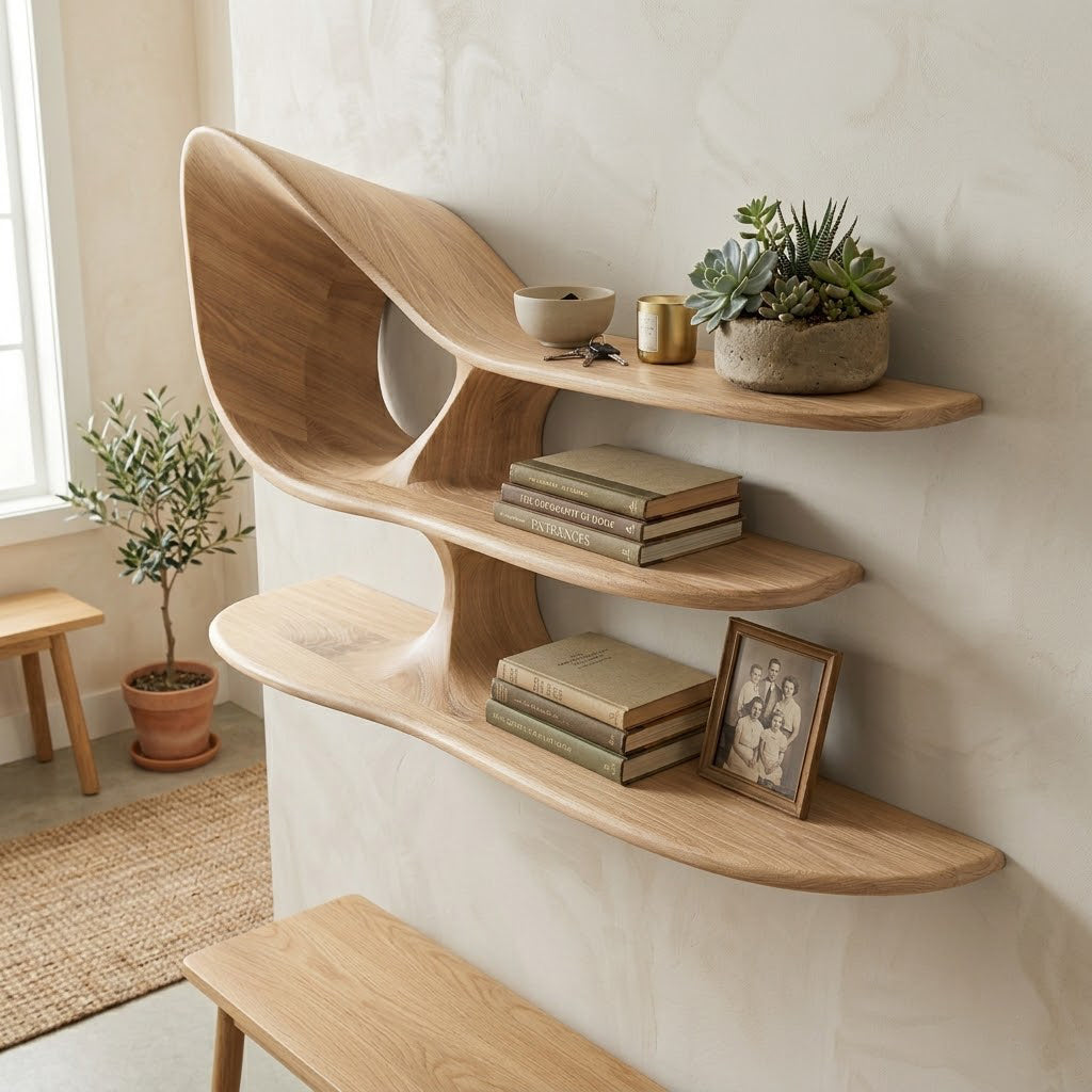 Modern Organic Sculptural 2-Tier Wall Shelf
