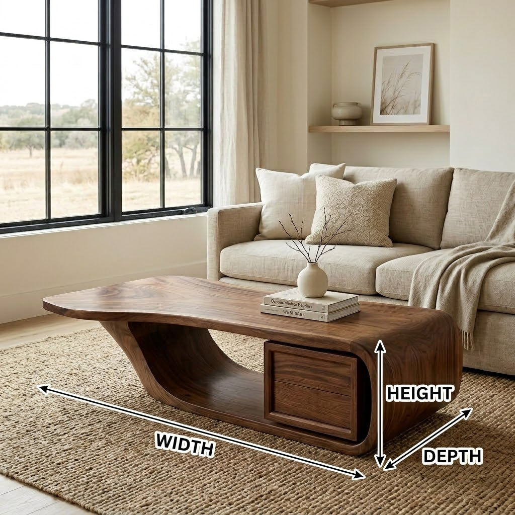 Sculptural Open-Loop Solid Wood Coffee Table