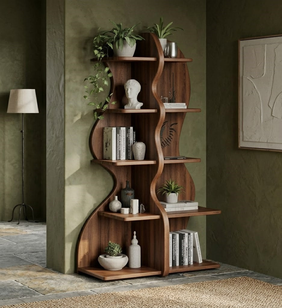 Sculptural Wave Solid Wood Bookcase