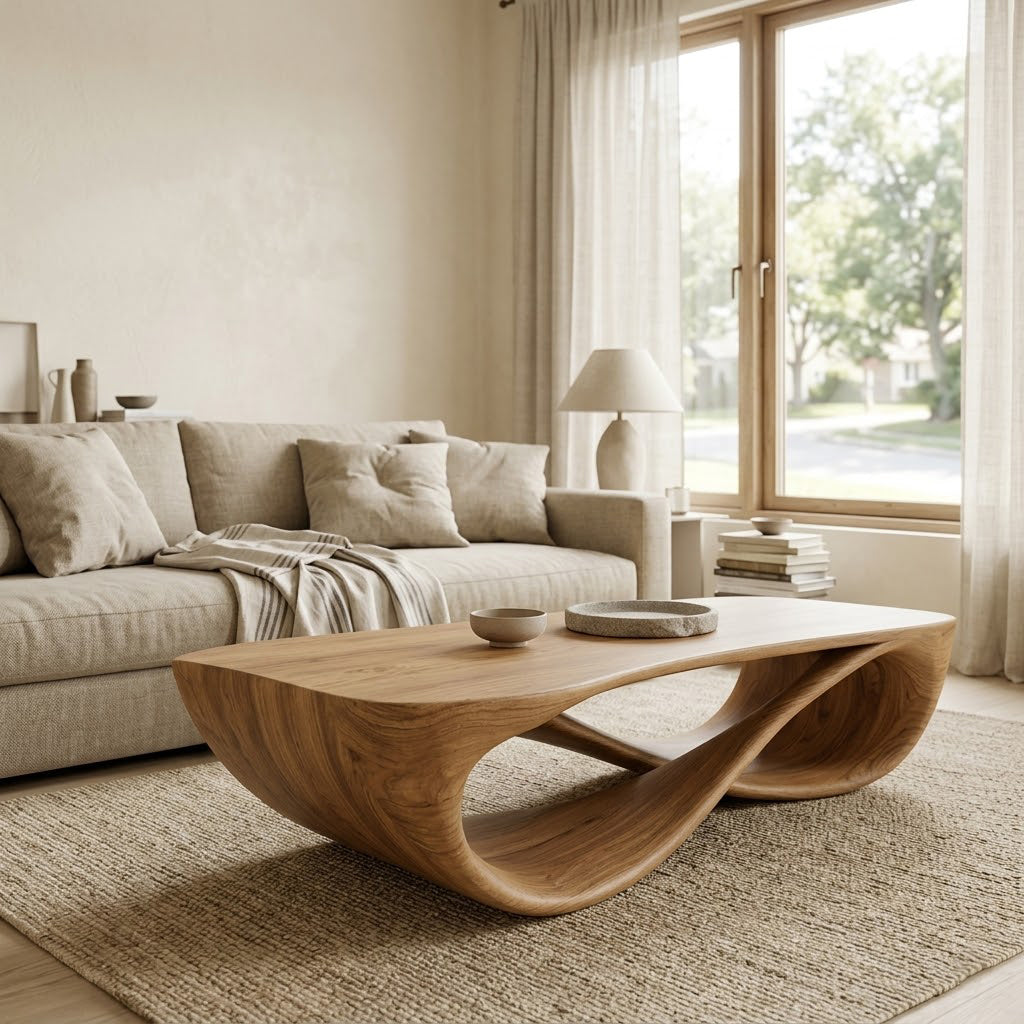 Serpentine Open Base Solid Wood Coffee Table