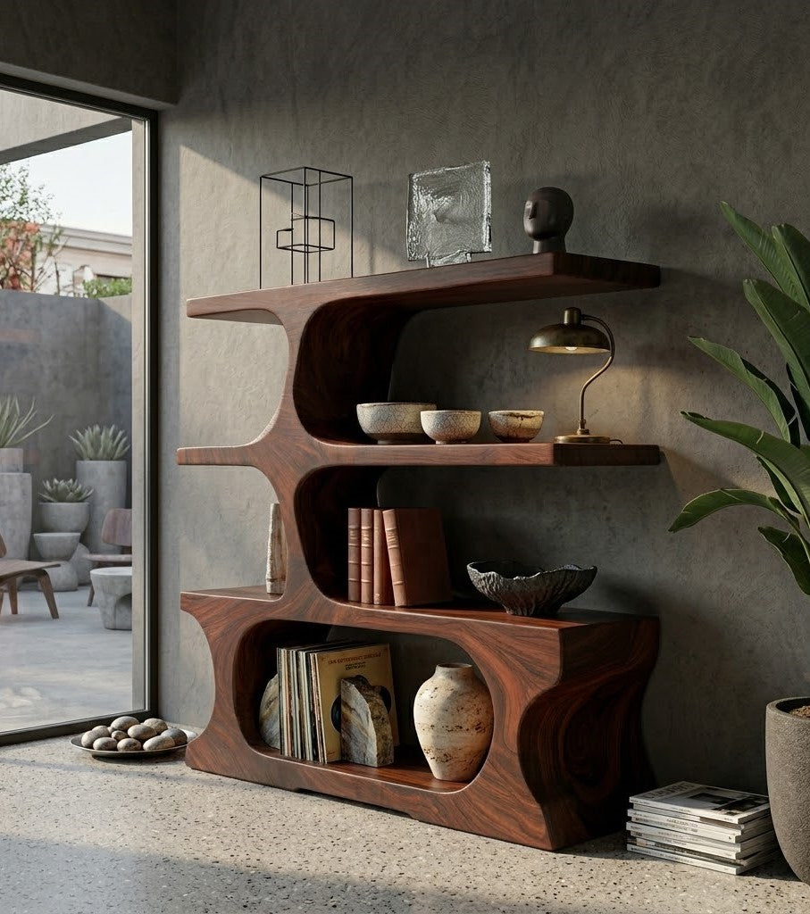 Carved Solid Wood Sculptural Bookcase