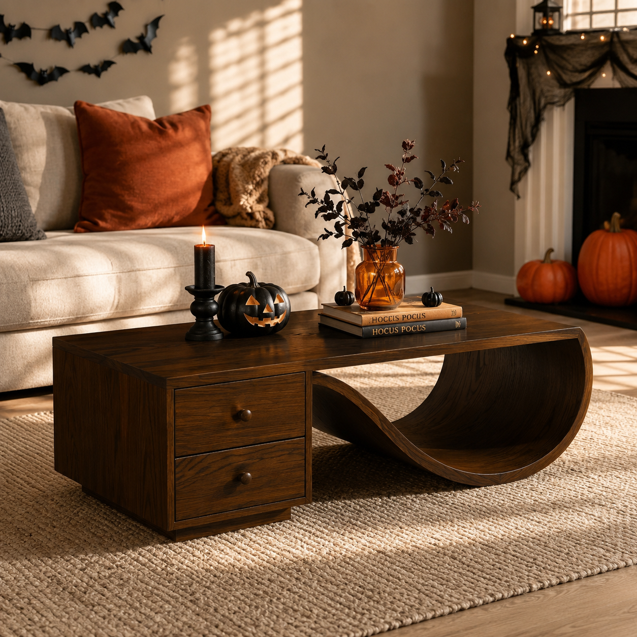 Curva Ribbon Solid Wood Coffee Table For Living Room