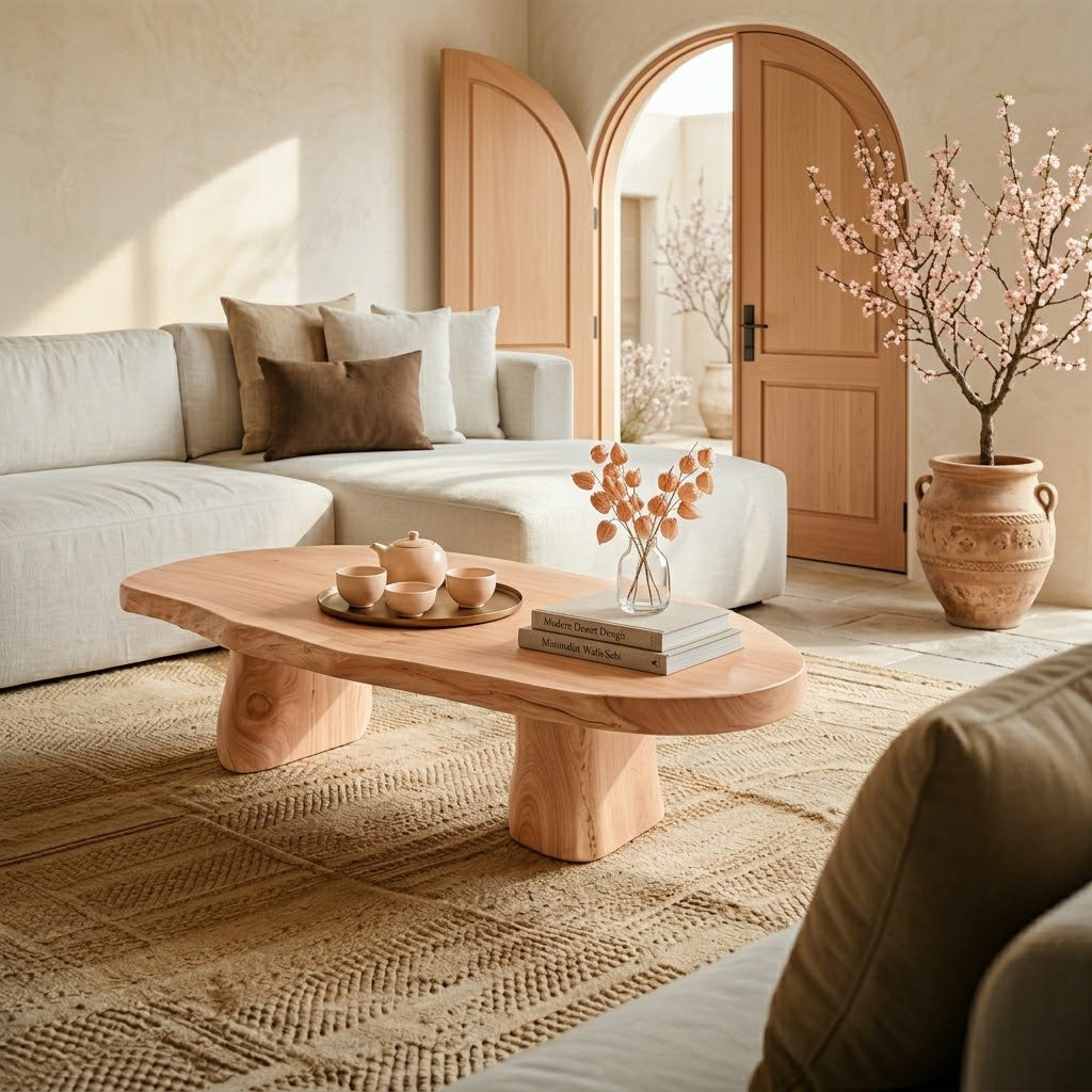 Sculptural Live Edge Slab Solid Wood Coffee Table