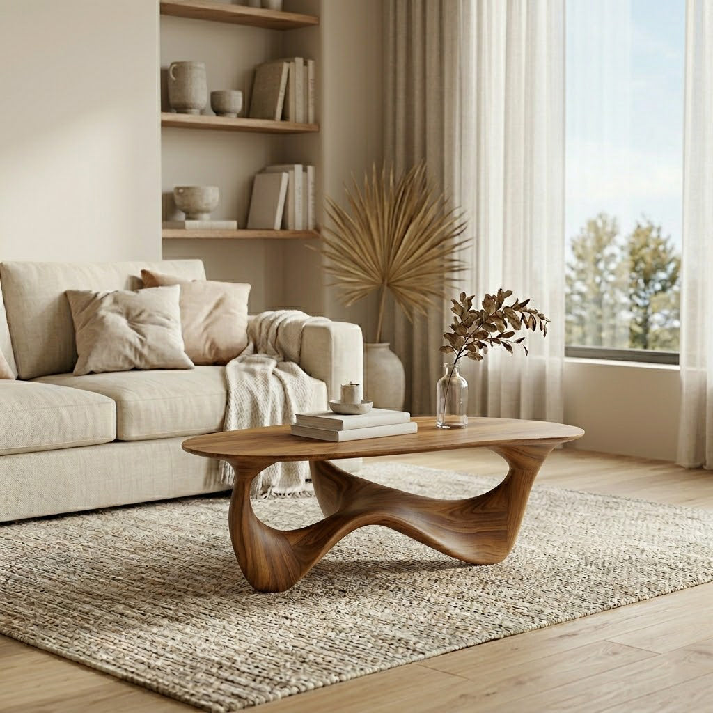 Elara Fluid Base Solid Wood Coffee Table