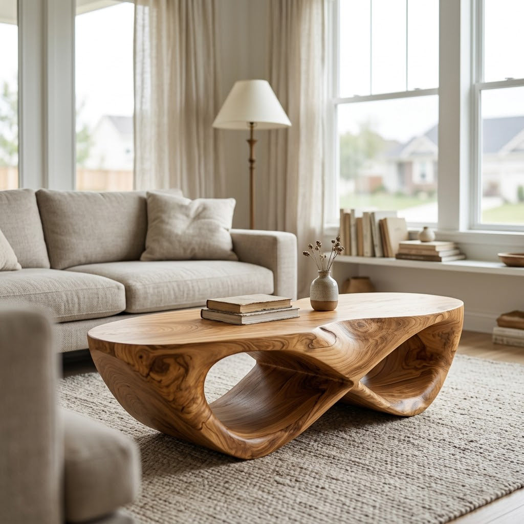Curvilinear Loop Sculptural Solid Wood Coffee Table