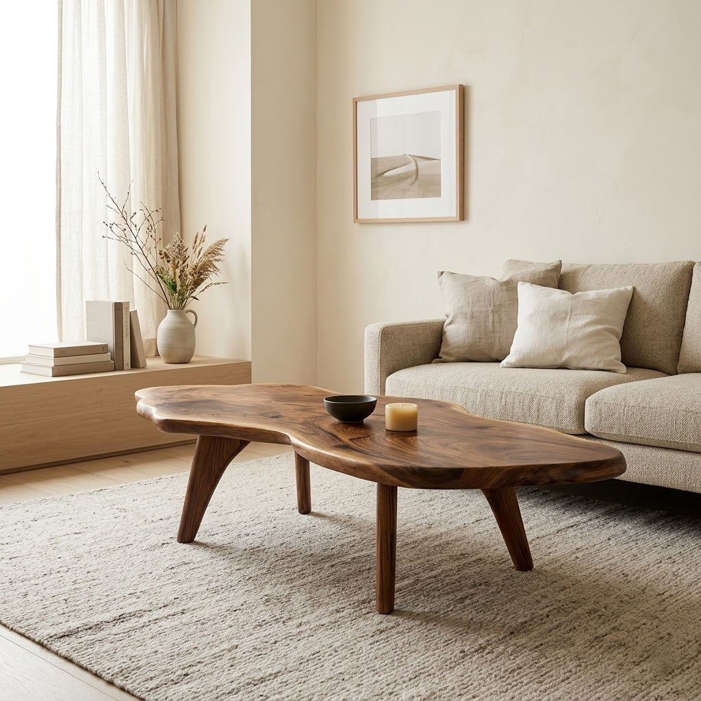 Nyssa Asymmetrical Organic Solid Wood Coffee Table