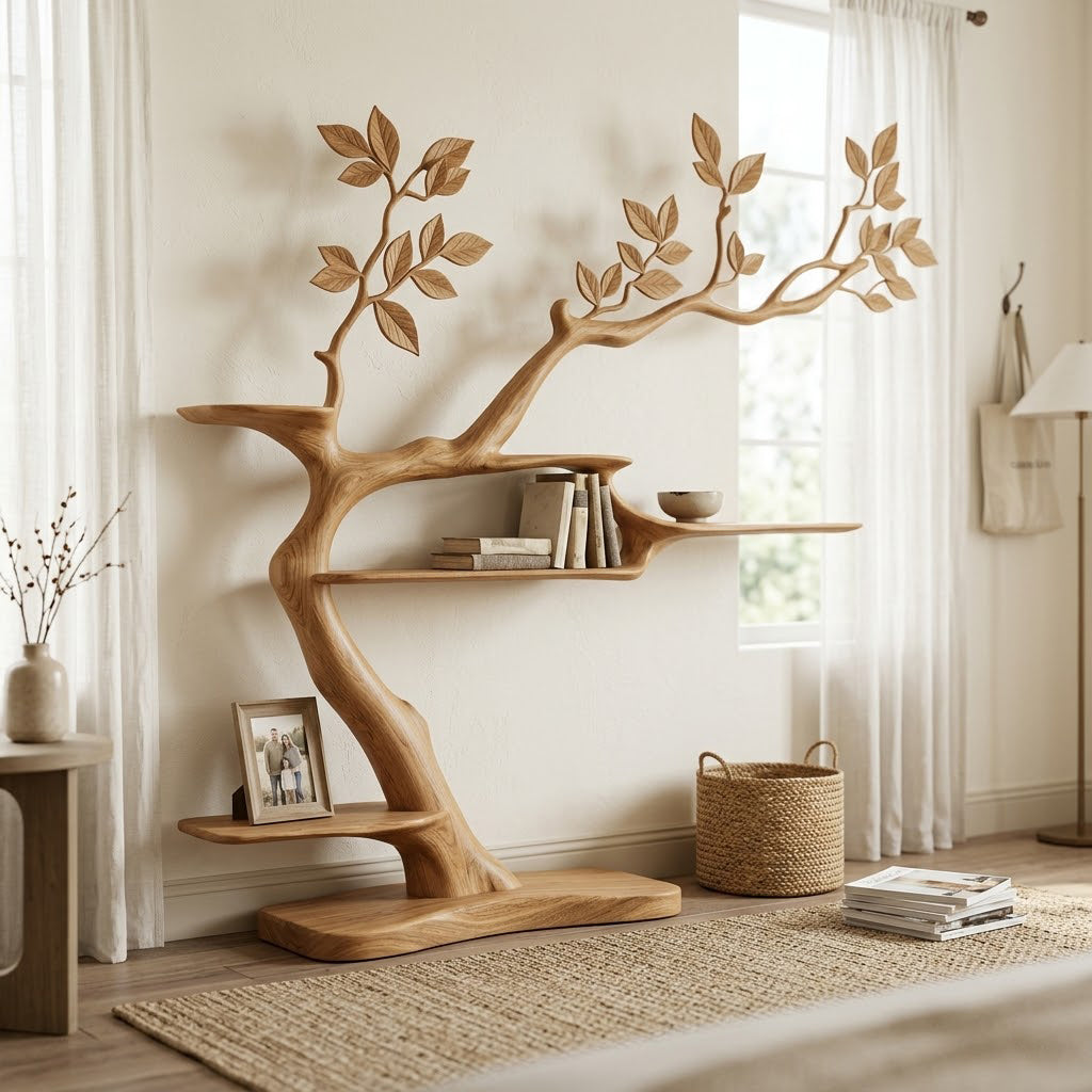 Sylvian Branching Organic Form Solid Wood Sculptural Bookcase
