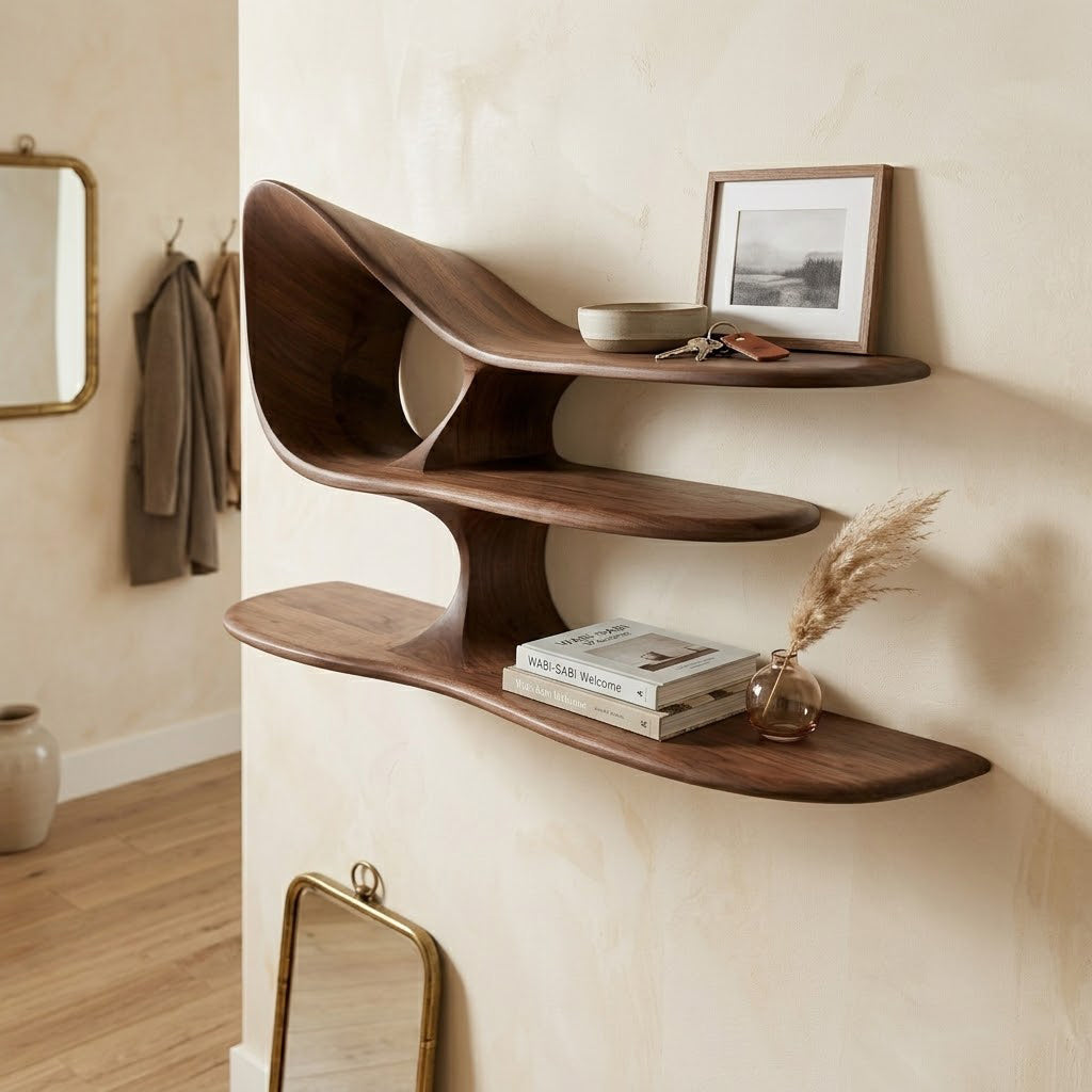 Modern Organic Sculptural 2-Tier Wall Shelf