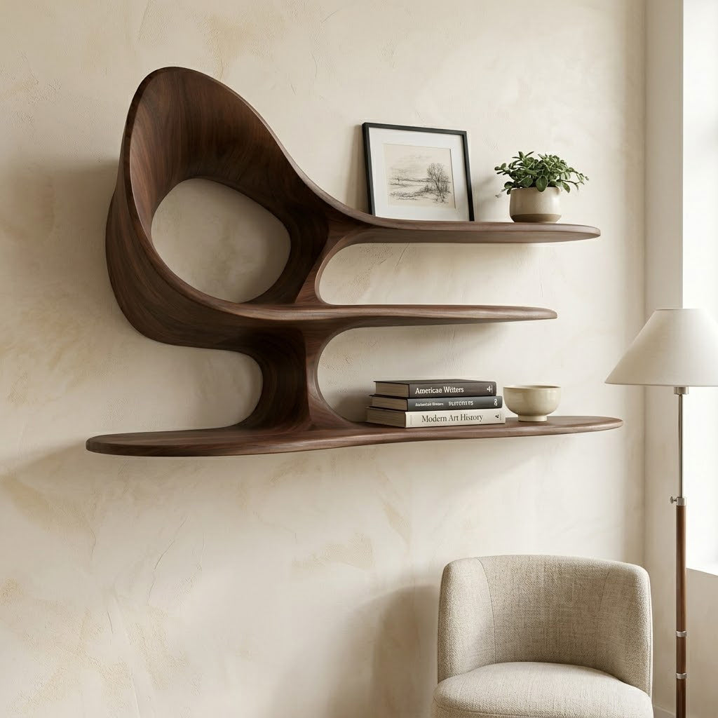 Modern Organic Sculptural 2-Tier Wall Shelf