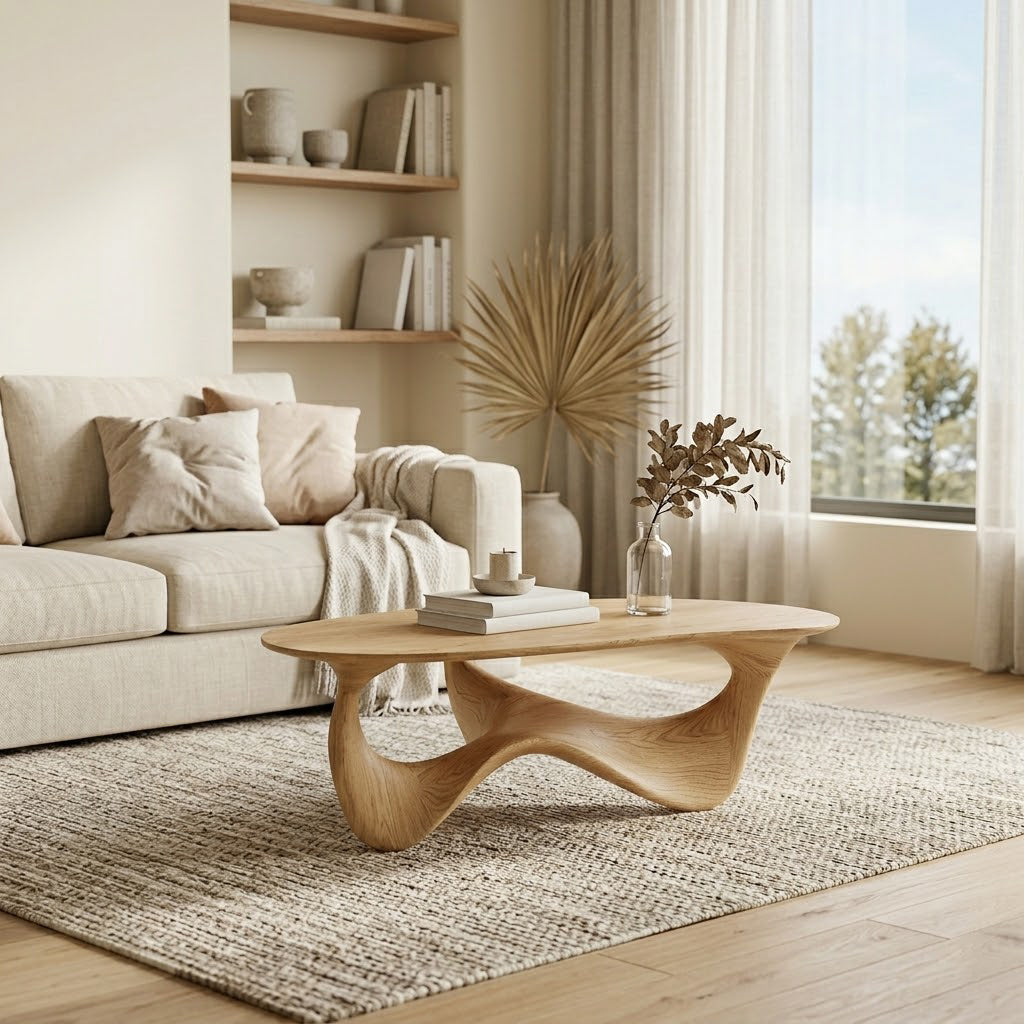 Elara Fluid Base Solid Wood Coffee Table