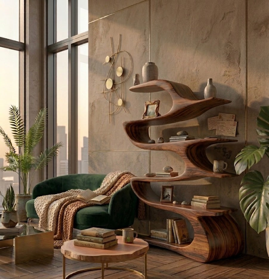 Sinuous Ribbon Solid Wood Display Bookcase