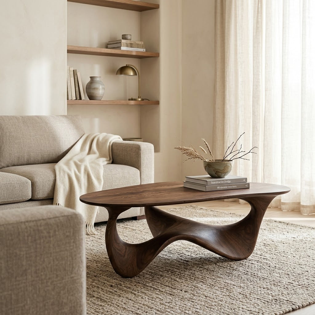 Elara Fluid Base Solid Wood Coffee Table