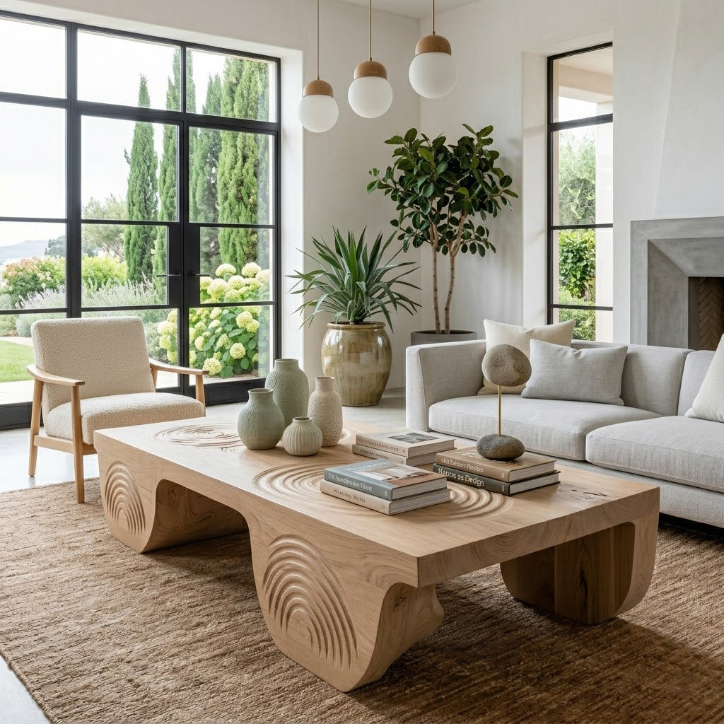 Vallis Rippled Relief Solid Wood Coffee Table