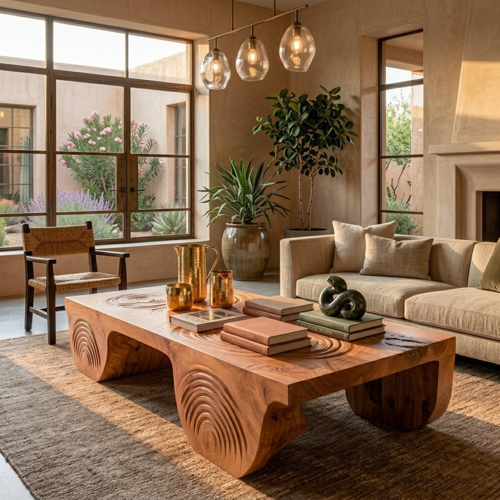 Vallis Rippled Relief Solid Wood Coffee Table