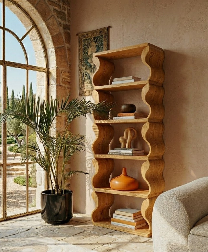 Scalloped Side Solid Wood Vertical Bookcase