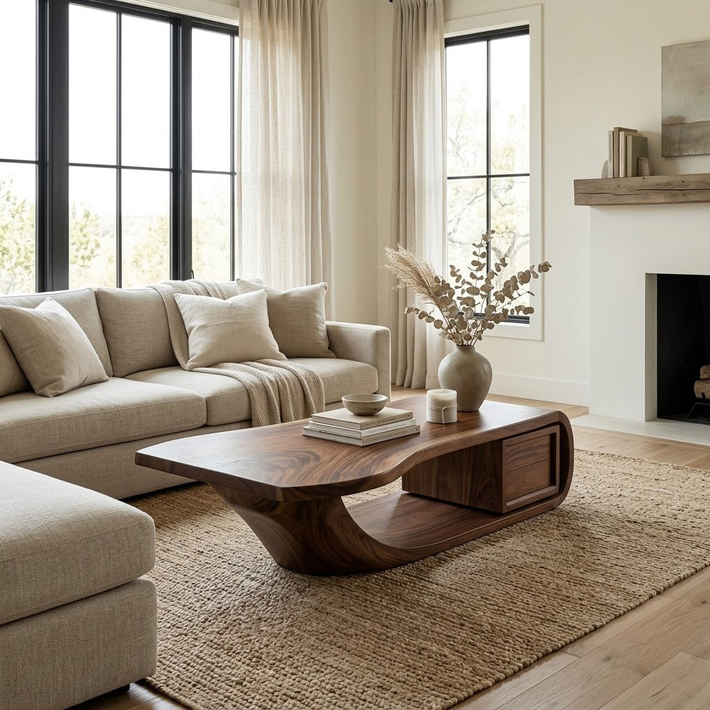 Sculptural Open-Loop Solid Wood Coffee Table