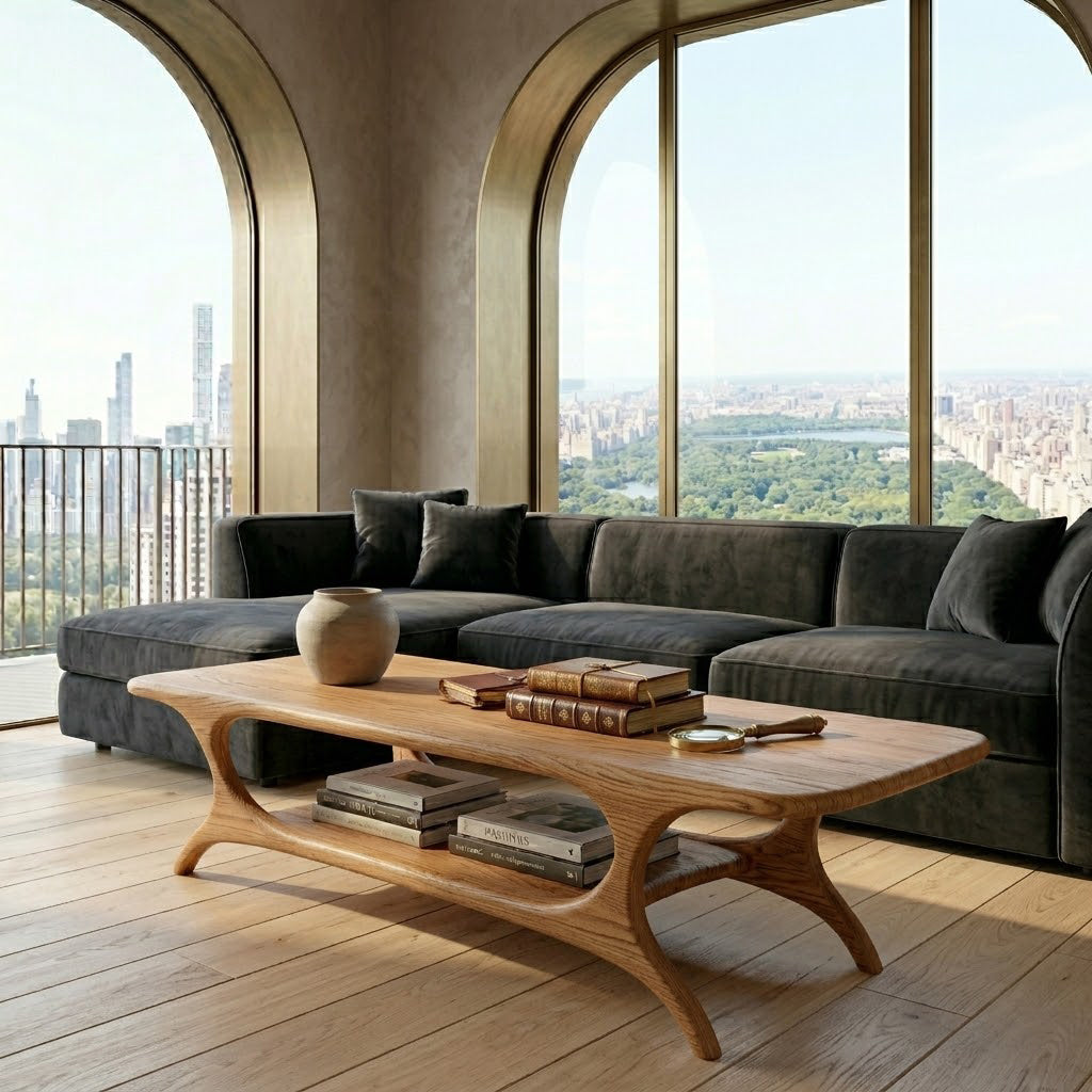 Organic Arched-Frame Solid Wood Coffee Table