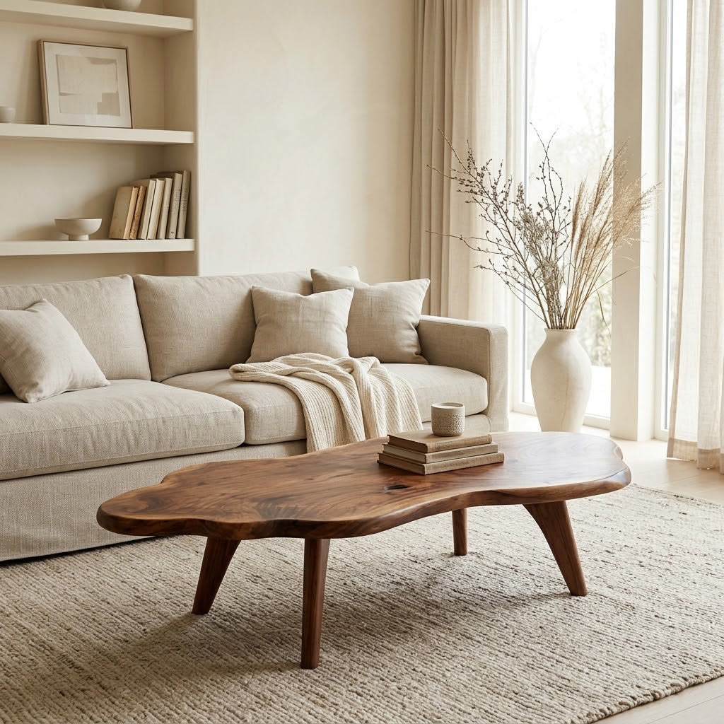 Nyssa Asymmetrical Organic Solid Wood Coffee Table