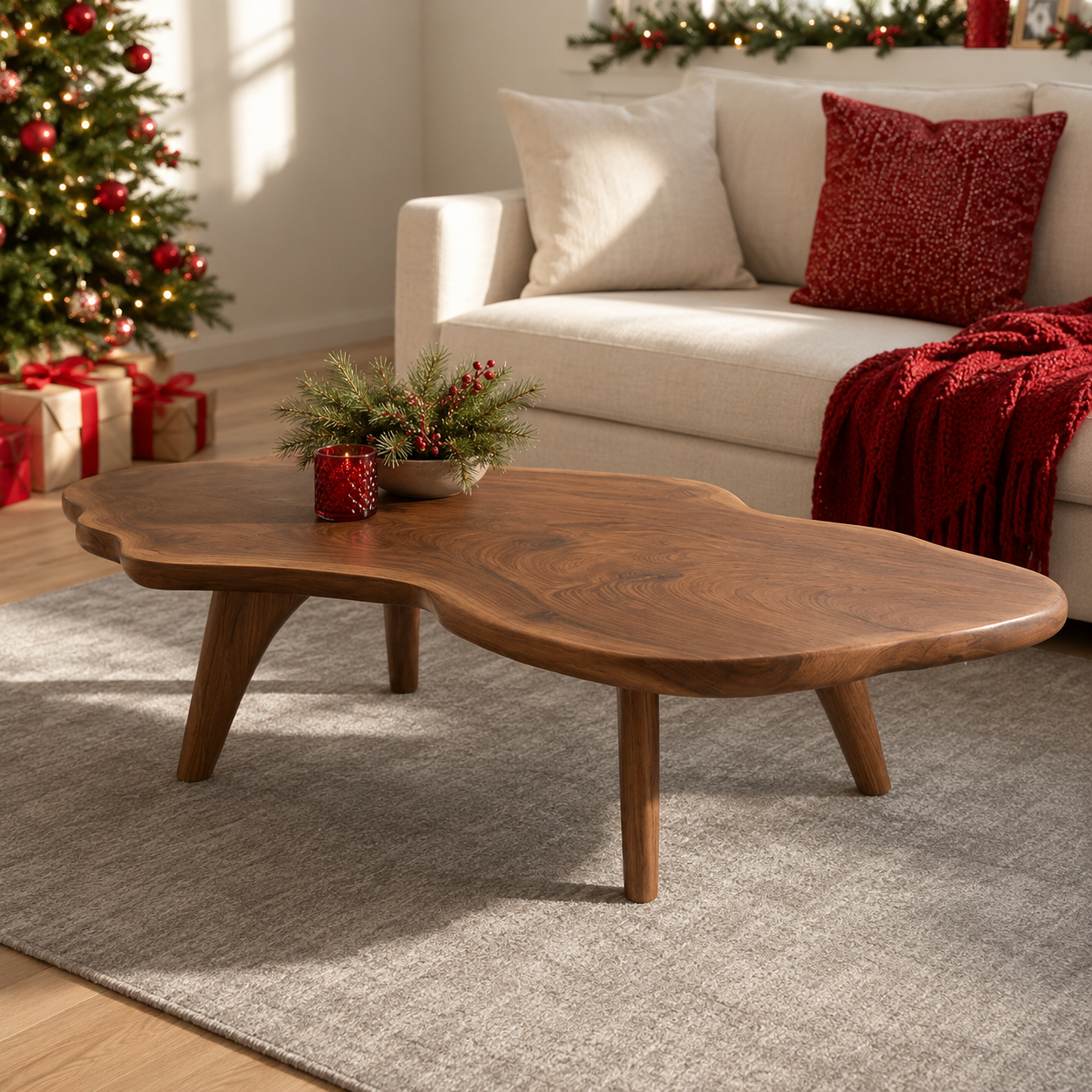Nyssa Asymmetrical Solid Wood Coffee Table For Living Room