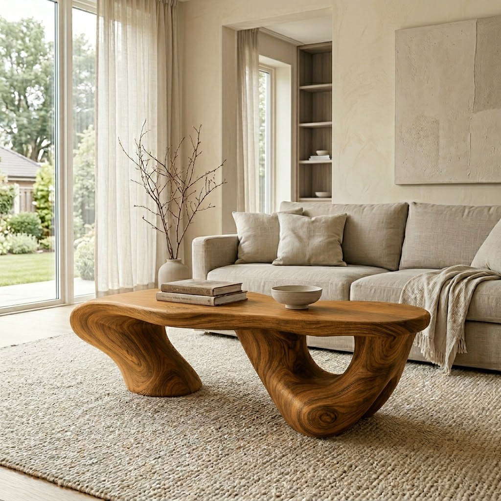 Kelvington Organic Fluid Base Solid Wood Coffee Table