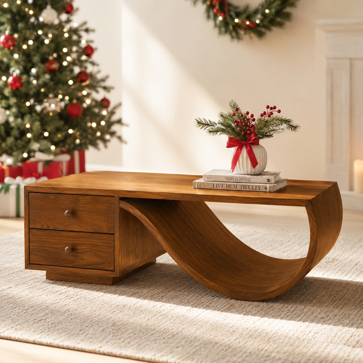 Curva Ribbon Solid Wood Coffee Table For Living Room