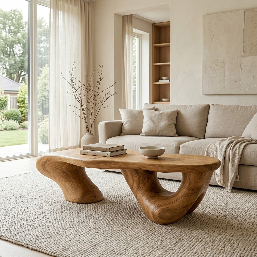 Kelvington Organic Fluid Base Solid Wood Coffee Table