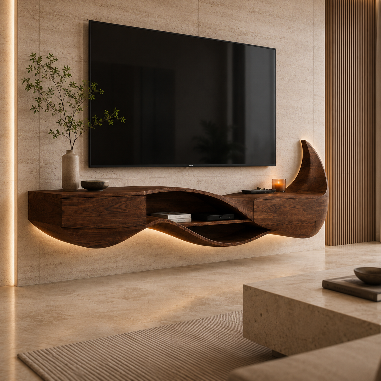 Brenova Live Edge Solid Wood TV Cabinet For Living Room