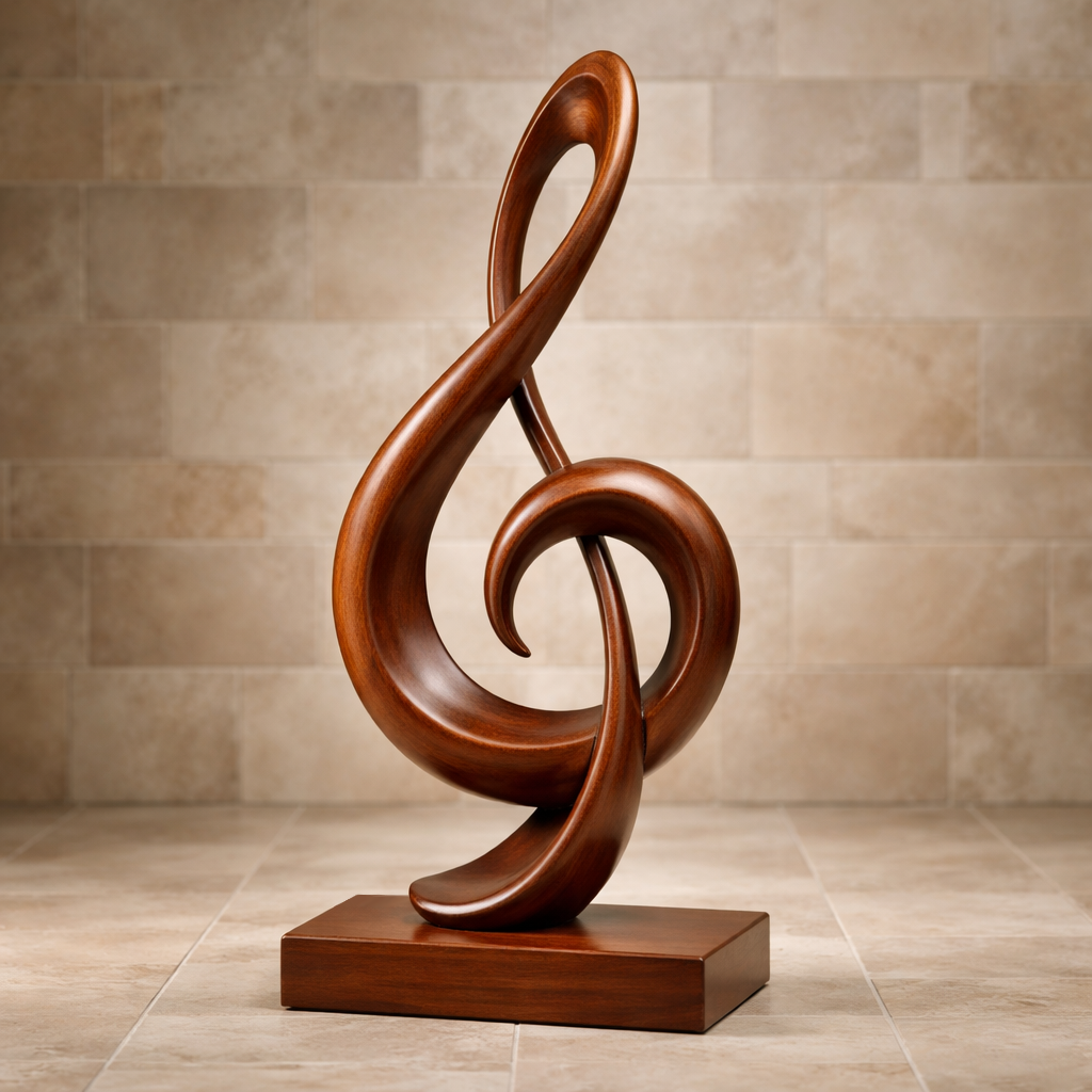 Handcrafted Solid Wood Abstract Sculpture, Modern Treble Clef Art