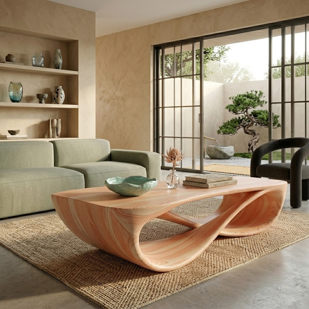 Serpentine Open Base Solid Wood Coffee Table