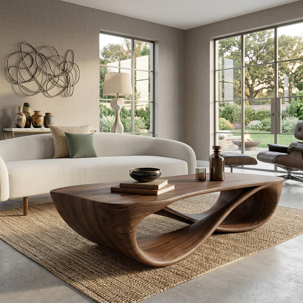 Serpentine Open Base Solid Wood Coffee Table